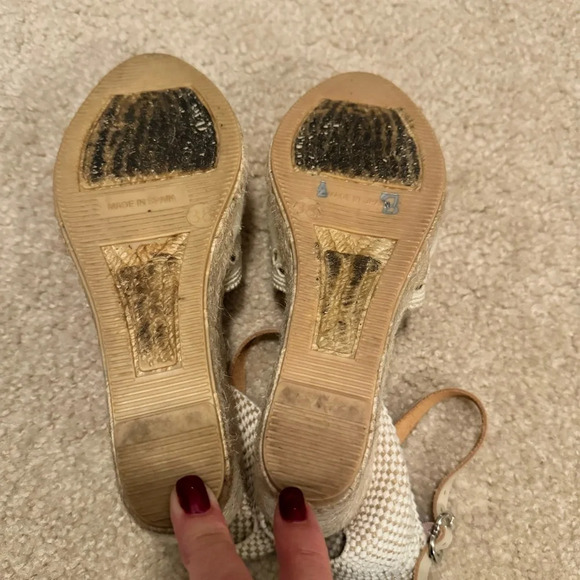 Maypol Textile Close Toe Ankle Strap Espadrille Wedge Sandals size 38 Cream - Picture 7 of 8